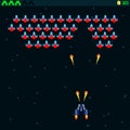 Retro video game, screen, arcade space warships, shooting, background map, vector graphic design illustration. 16 bit, 8 bit . Spa